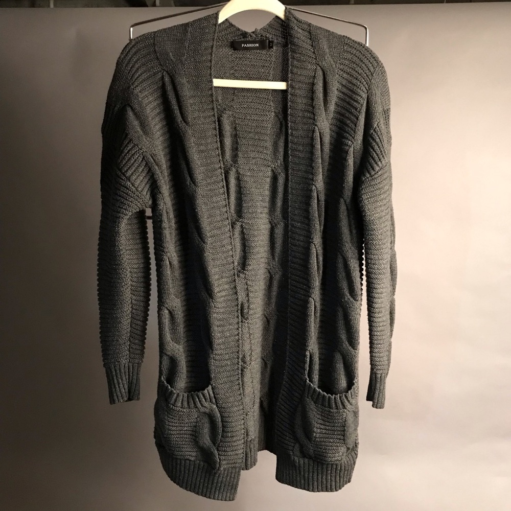 Gray Cable Knit Cardigan womens Large
